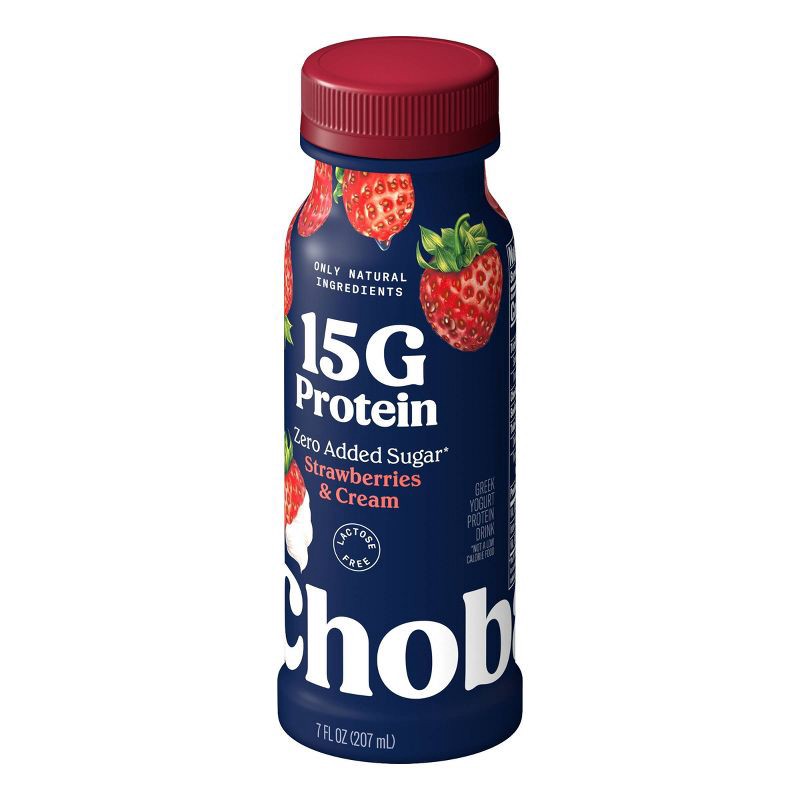 slide 3 of 9, Chobani 15g Strawberry and Cream Greek Yogurt Drink - 7 fl oz, 15 gram, 7 fl oz