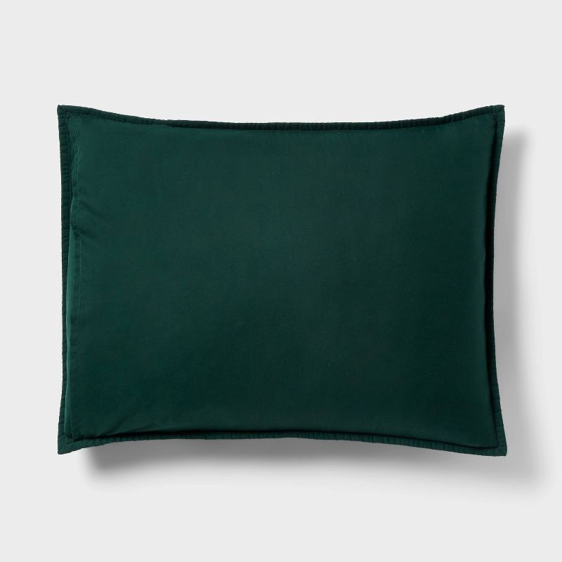 slide 3 of 3, Standard Microfiber Quilt Sham Dark Green - Room Essentials™, 1 ct
