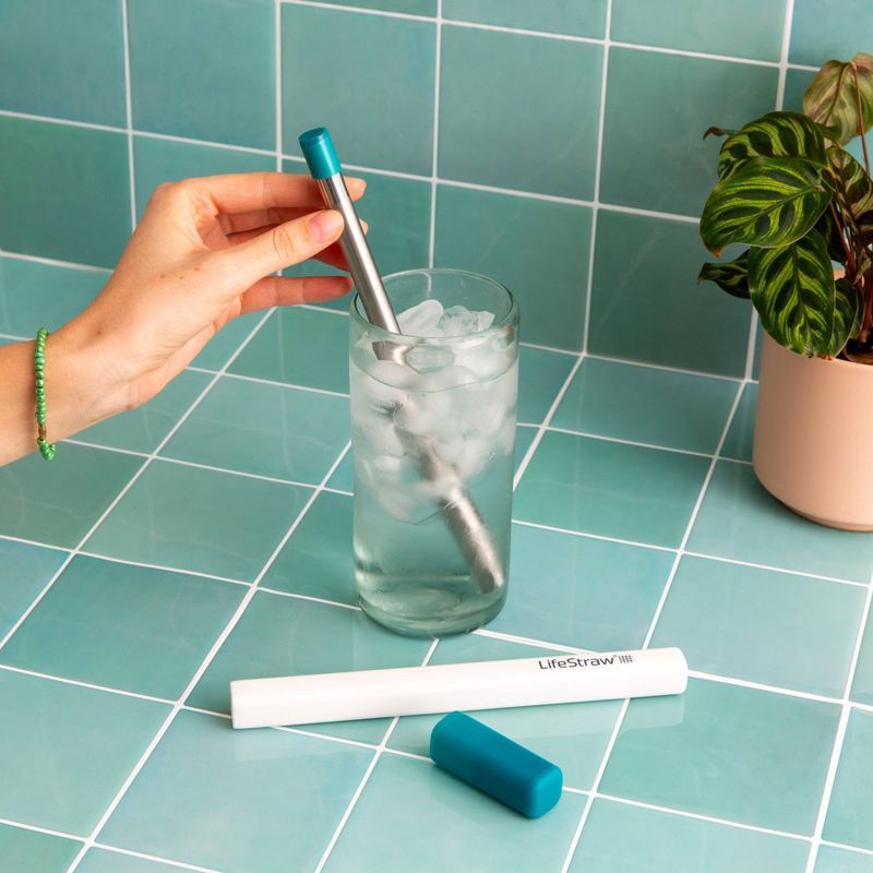 slide 4 of 4, LifeStraw Sip Reusable Stainless Steel Water Filter Straw 3pk with 3 Cases Stormy/Laguna/Midnight, 3 ct