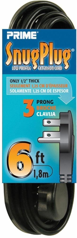 slide 1 of 1, Prime Wire & Cable Snug Plug 3-Outlet Low-Profile Extension Cord - SPT-2 16/3 - 6 Foot, 6 ft