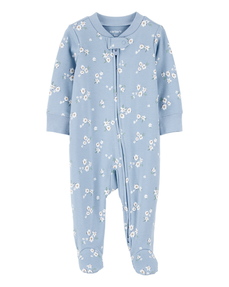slide 1 of 2, Carter's Baby Floral 2-Way Zip Cotton Sleep & Play Pajamas - Blue Blue PRE, 1 ct