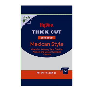 slide 1 of 1, Hy-Vee Thick Cut Shredded Mexican Style Cheese, 8 oz