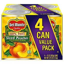Del Monte Sliced Peaches In 100% Juice 4-15 Oz. Can - 4-15OZ