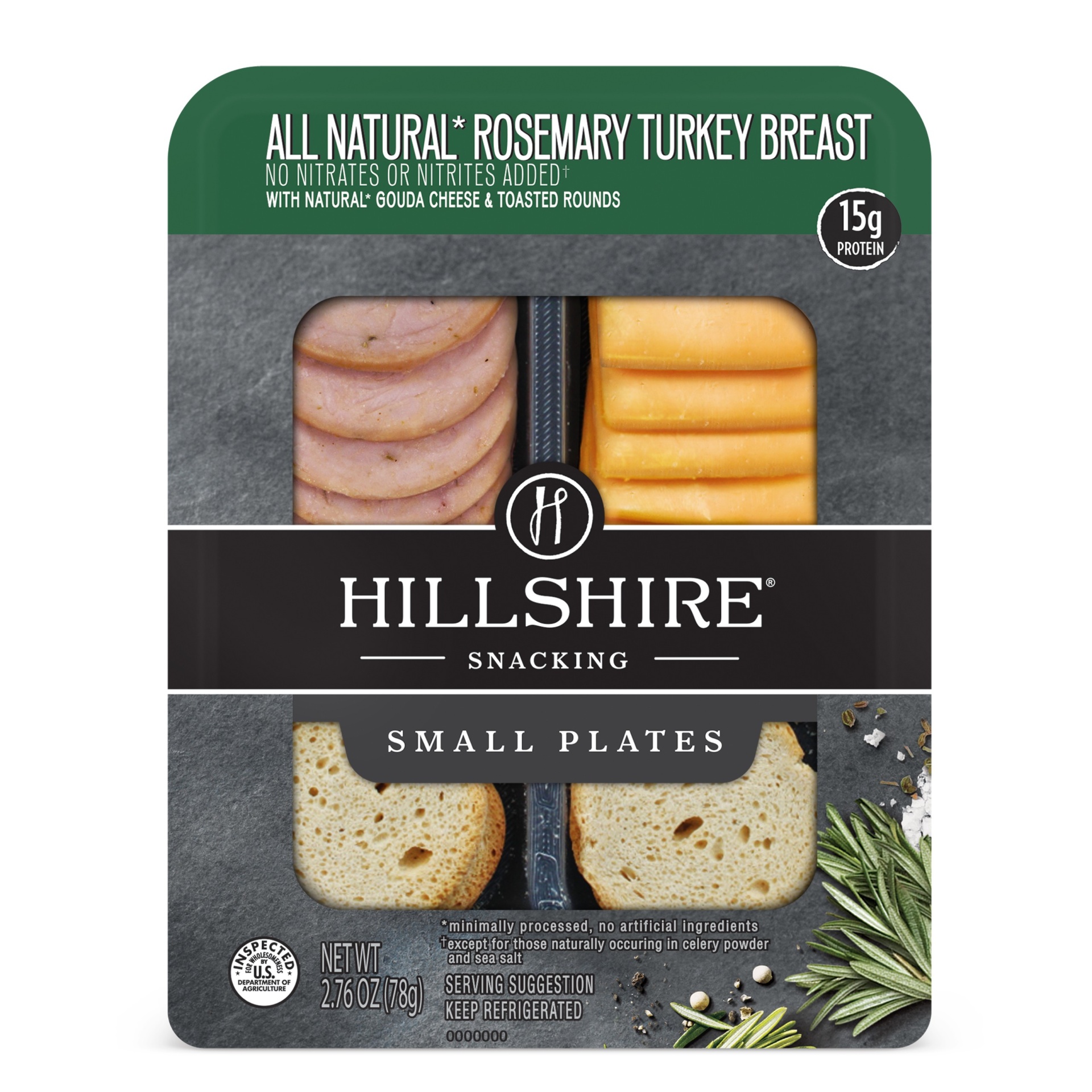 slide 1 of 3, Hillshire Farm Snacking Rosemary Turkey & Gouda Small Plates, 2.76 oz