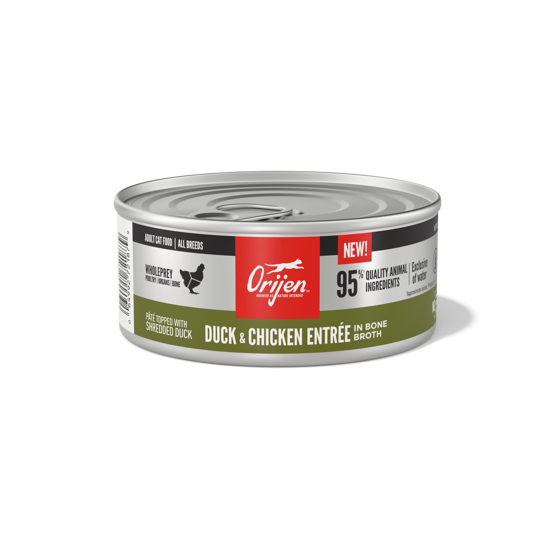 slide 1 of 4, ORIJEN Duck + Chicken Entree in Bone Broth Wet Cat Food, 5.5 oz., 5.5 oz
