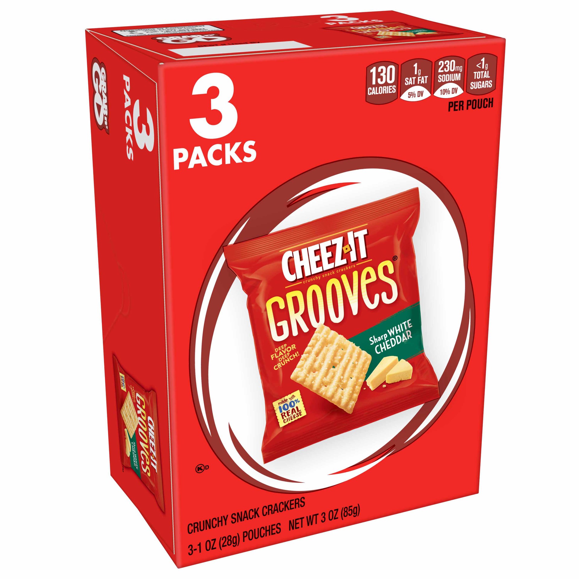 slide 1 of 5, Cheez-It Grooves Sharp White Cheddar Crunchy Cheese Snack Crackers, 3 oz