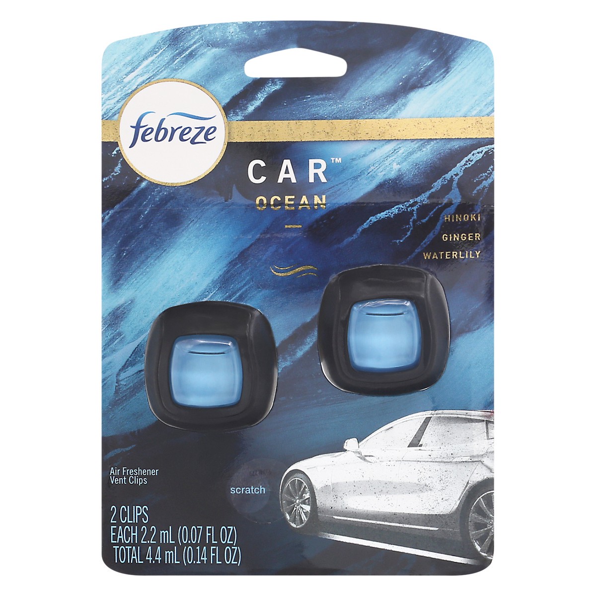 slide 1 of 1, Febreze Car Ocean Air Freshener Vent Clips 2 - 2.2 ml Packs, 2 ct