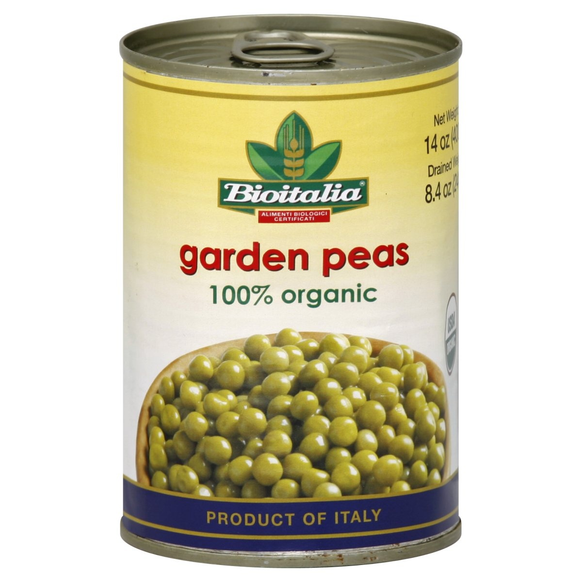 slide 1 of 1, BioItalia Organic Green Peas, 14 oz