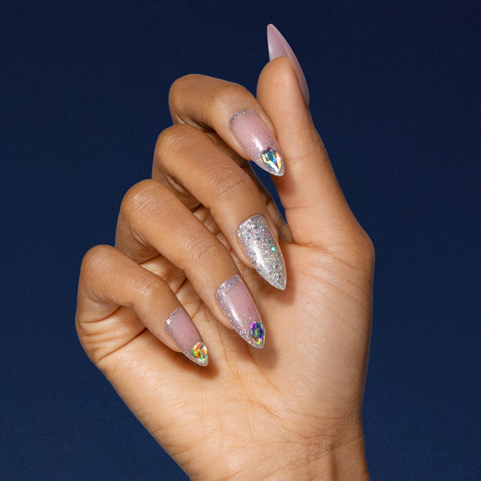slide 2 of 5, KISS Gel Fantasy Allure Ready-To-Wear Long Almond Fake Nails, Pink & Silver, 28 Pieces, 1 ct