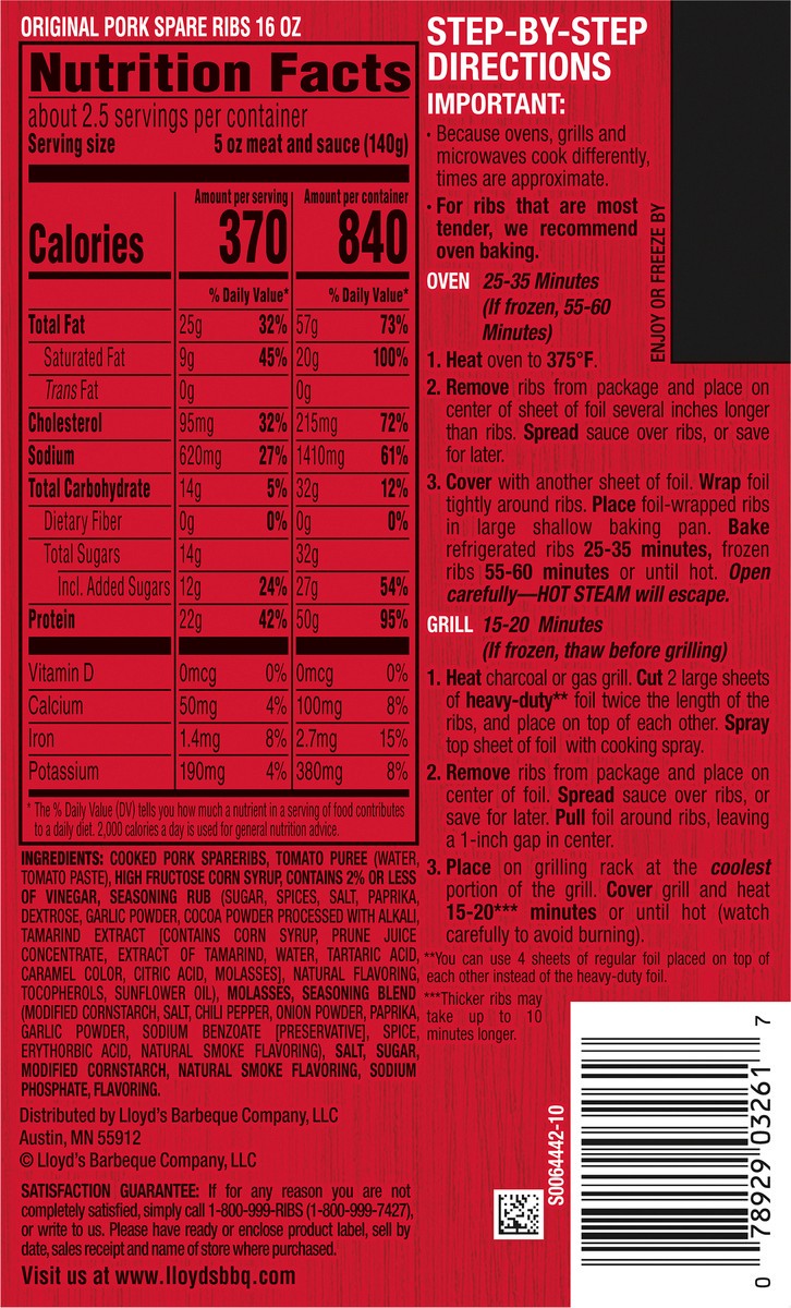 slide 9 of 12, Lloyd's Barbeque Company LLOYD'S Seasoned and Smoked St. Louis Style Pork Rib in Original BBQ Sauce, 16 oz
