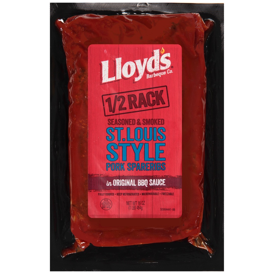 slide 1 of 6, Lloyd's Seasoned & Smoked St. Louis Style Pork Spare Ribs in Original BBQ Sauce, 16 oz