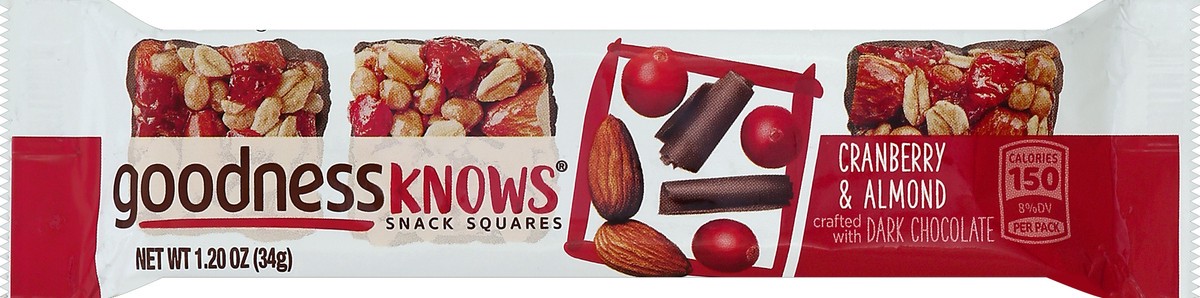 slide 2 of 6, goodnessKNOWS, Gluten Free Snack Square Bars Cranberry Almond & Dark Chocolate, 1.2 oz, 1.2 oz