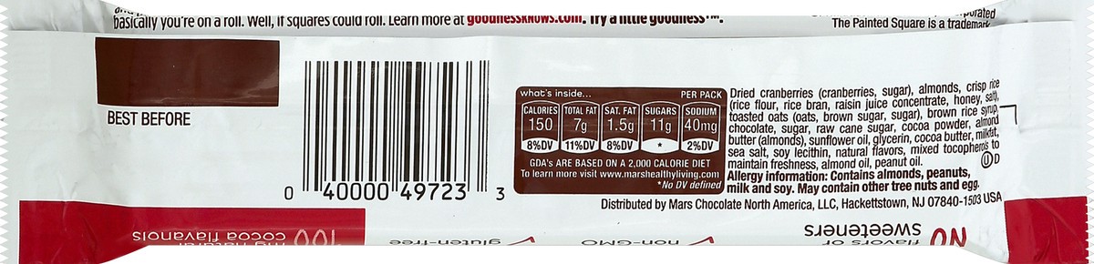 slide 4 of 6, goodnessKNOWS, Gluten Free Snack Square Bars Cranberry Almond & Dark Chocolate, 1.2 oz, 1.2 oz