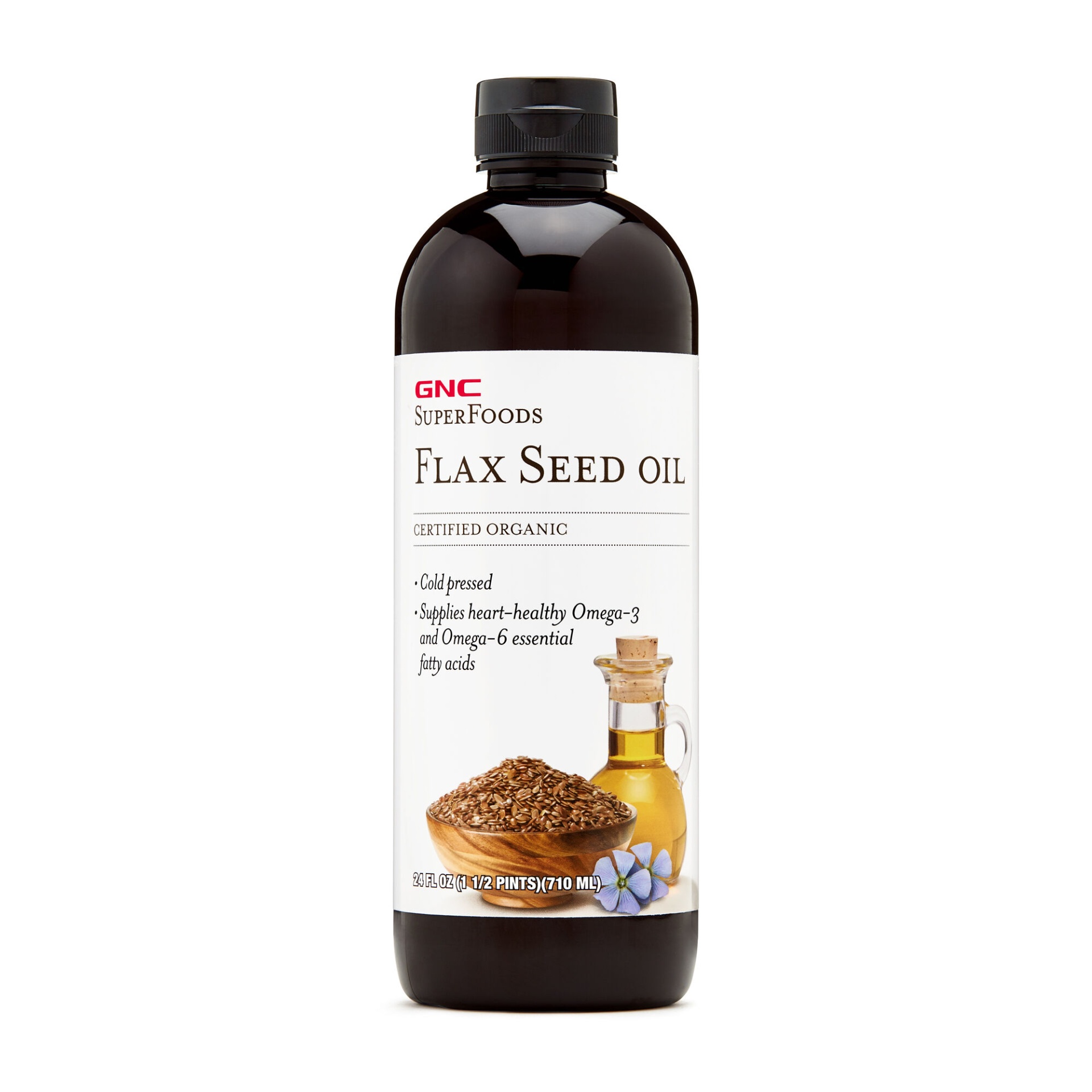 slide 1 of 1, GNC SuperFoods Certified Organic Flax Seed Oil, 24 fl oz