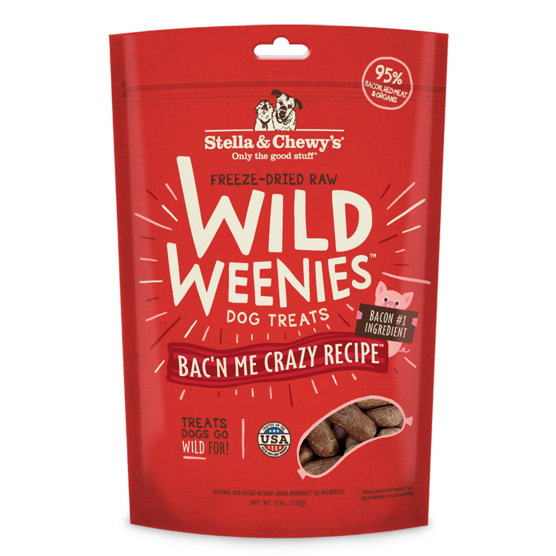 slide 1 of 1, Stella & Chewy's Freeze-Dried Raw Wild Weenies Bac'n Me Crazy Recipe Dog Treats, 11.5 oz., 11.5 oz