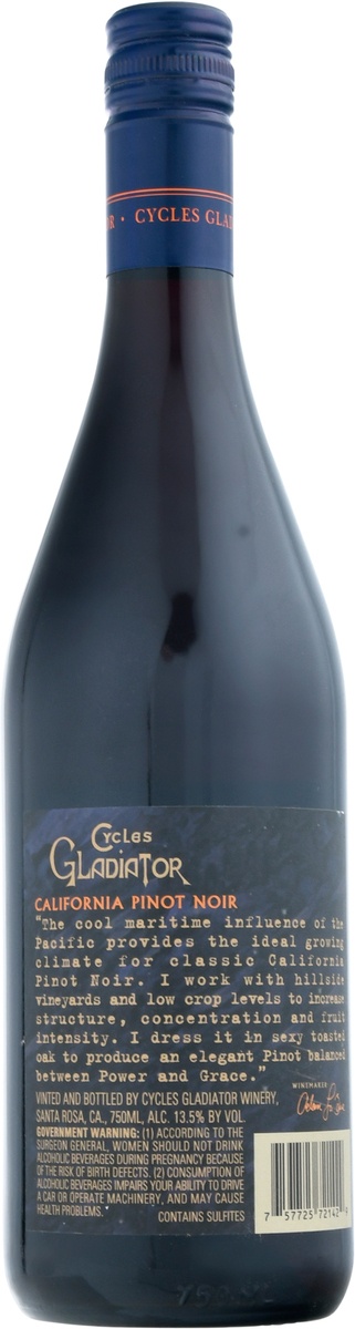 slide 8 of 9, Cycles Gladiator Pinot Noir Wine, 750 ml
