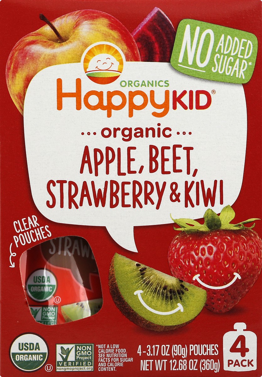 slide 6 of 9, Happy Kid 4 Pack Organic Apple, Beet, Strawberry & Kiwi 4 ea, 4 ct