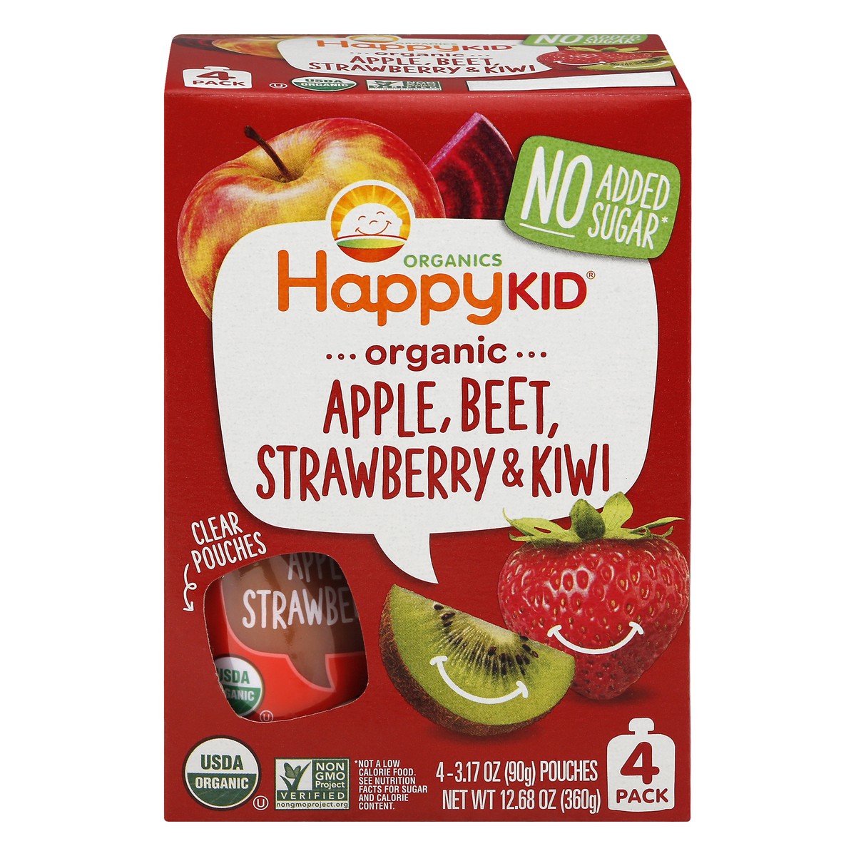 slide 1 of 9, Happy Kid 4 Pack Organic Apple, Beet, Strawberry & Kiwi 4 ea, 4 ct