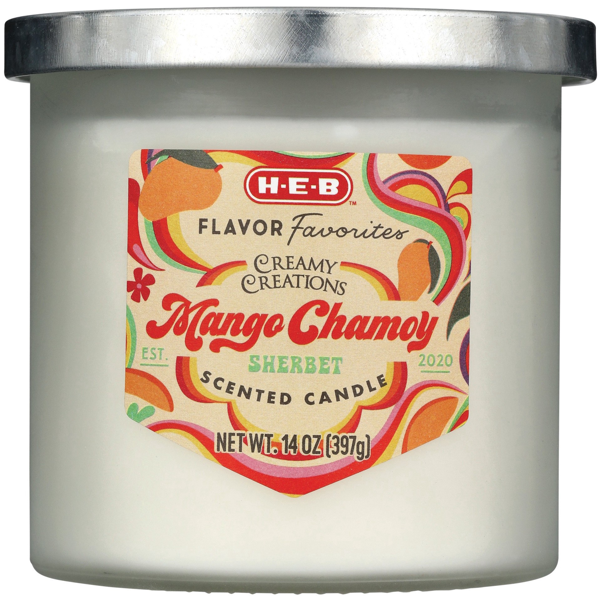 slide 1 of 1, H-E-B Flavor Favorites Creamy Creations Mango Chamoy Sherbet Scented Candle, 14 oz