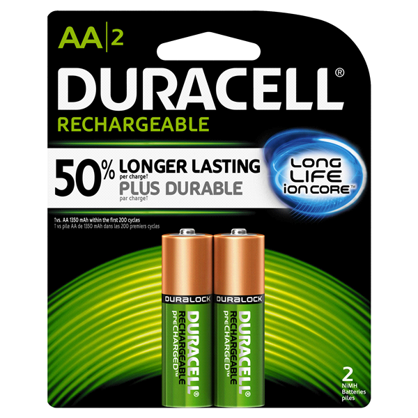 slide 1 of 1, Duracell Rechargeable Batteries AA, 2 ct