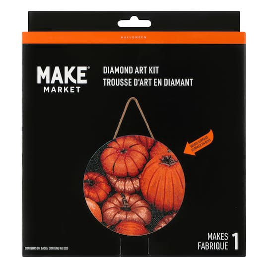 slide 1 of 4, 8" Pumpkins Round Wood Plaque Diamond Art Kit By Make Market, 8 in
