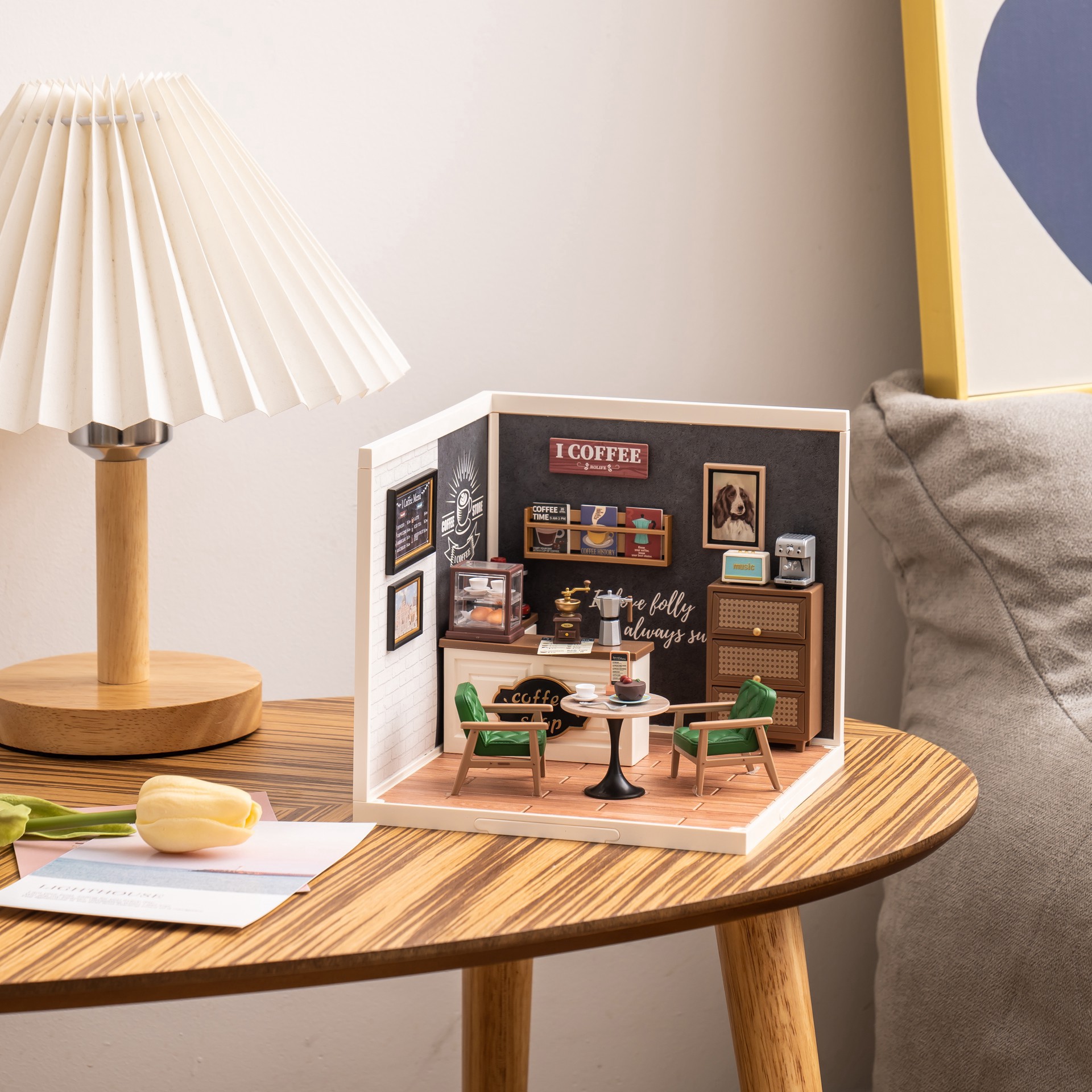 slide 2 of 4, Robotime Rolife Daily Inspiration Cafe Diy Miniature Kit, 6.42 in x 6.42 in x 5.98 in