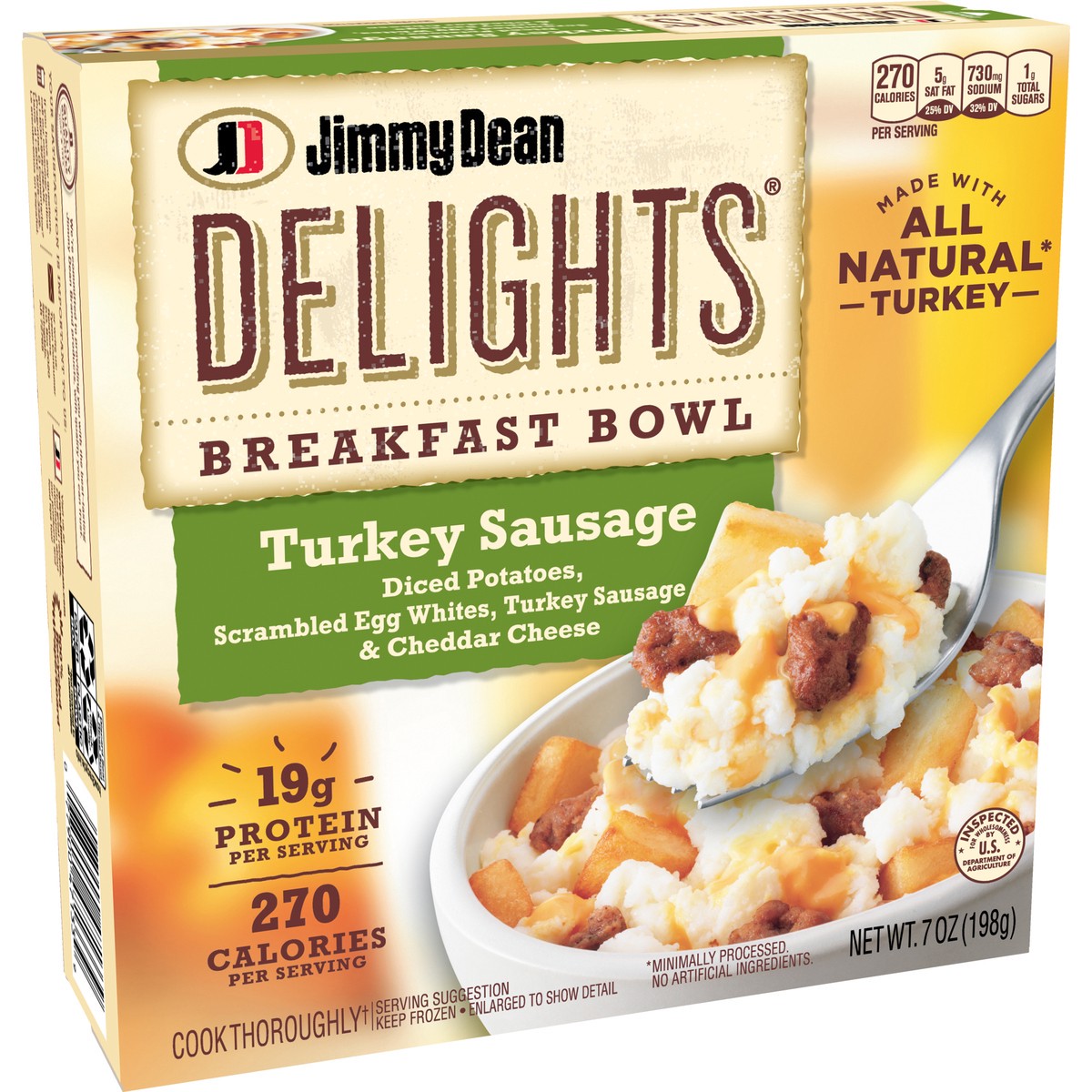 slide 2 of 9, Jimmy Dean Delights Breakfast Bowl, Turkey Sausage, Frozen, 7 oz Bowl, 198.45 g