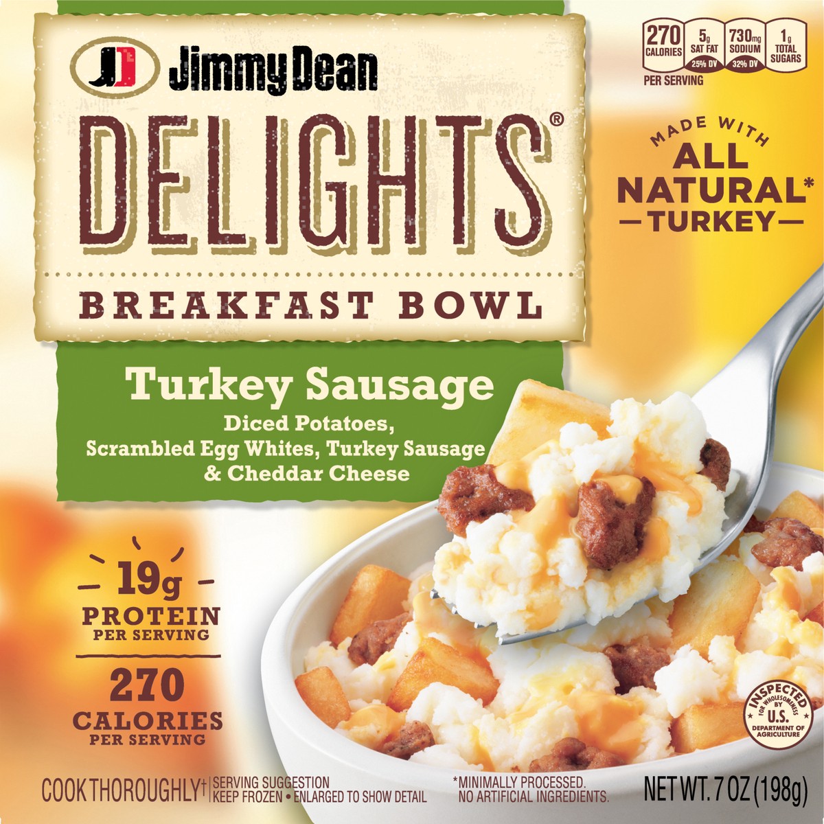 slide 6 of 9, Jimmy Dean Delights Breakfast Bowl, Turkey Sausage, Frozen, 7 oz Bowl, 198.45 g