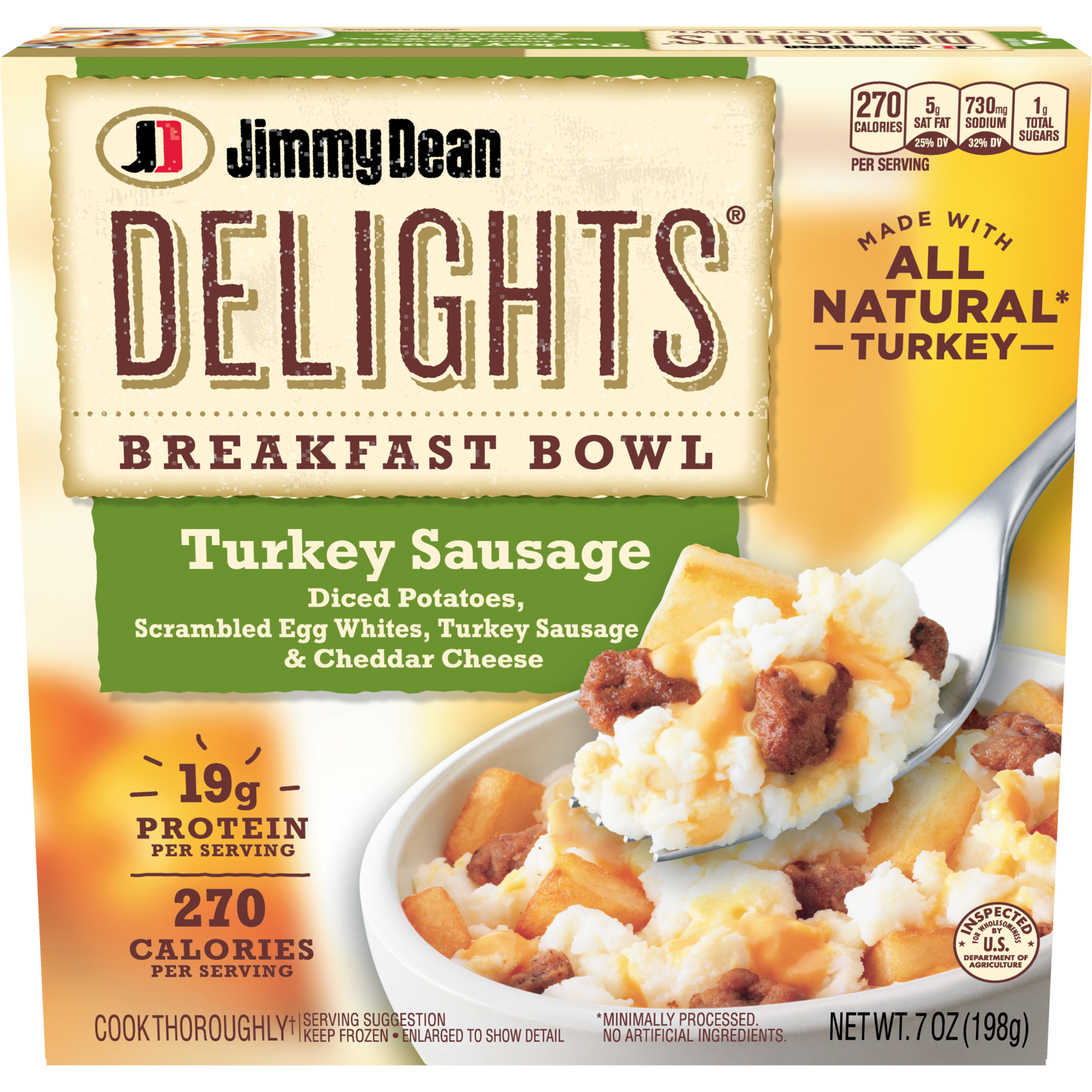 slide 1 of 9, Jimmy Dean Delights Breakfast Bowl, Turkey Sausage, Frozen, 7 oz Bowl, 198.45 g