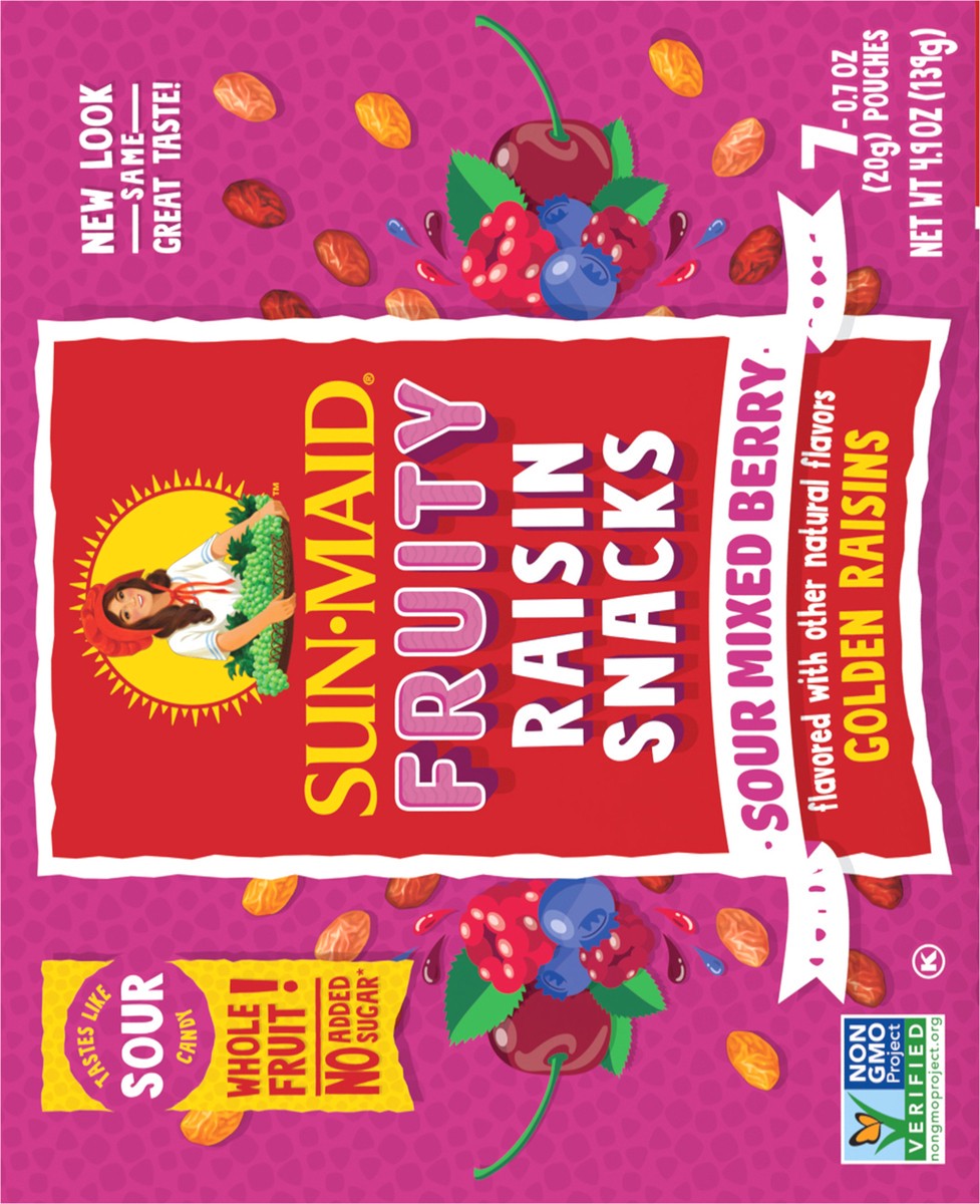 slide 5 of 11, Sun-Maid Fruity Raisin Snacks Sour Mixed Berry 7-Count Box/.7oz Pouches, 4.9 oz