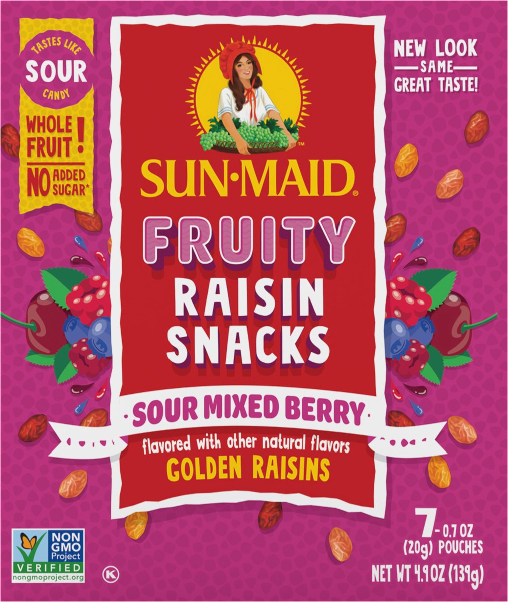 slide 3 of 11, Sun-Maid Fruity Raisin Snacks Sour Mixed Berry 7-Count Box/.7oz Pouches, 4.9 oz