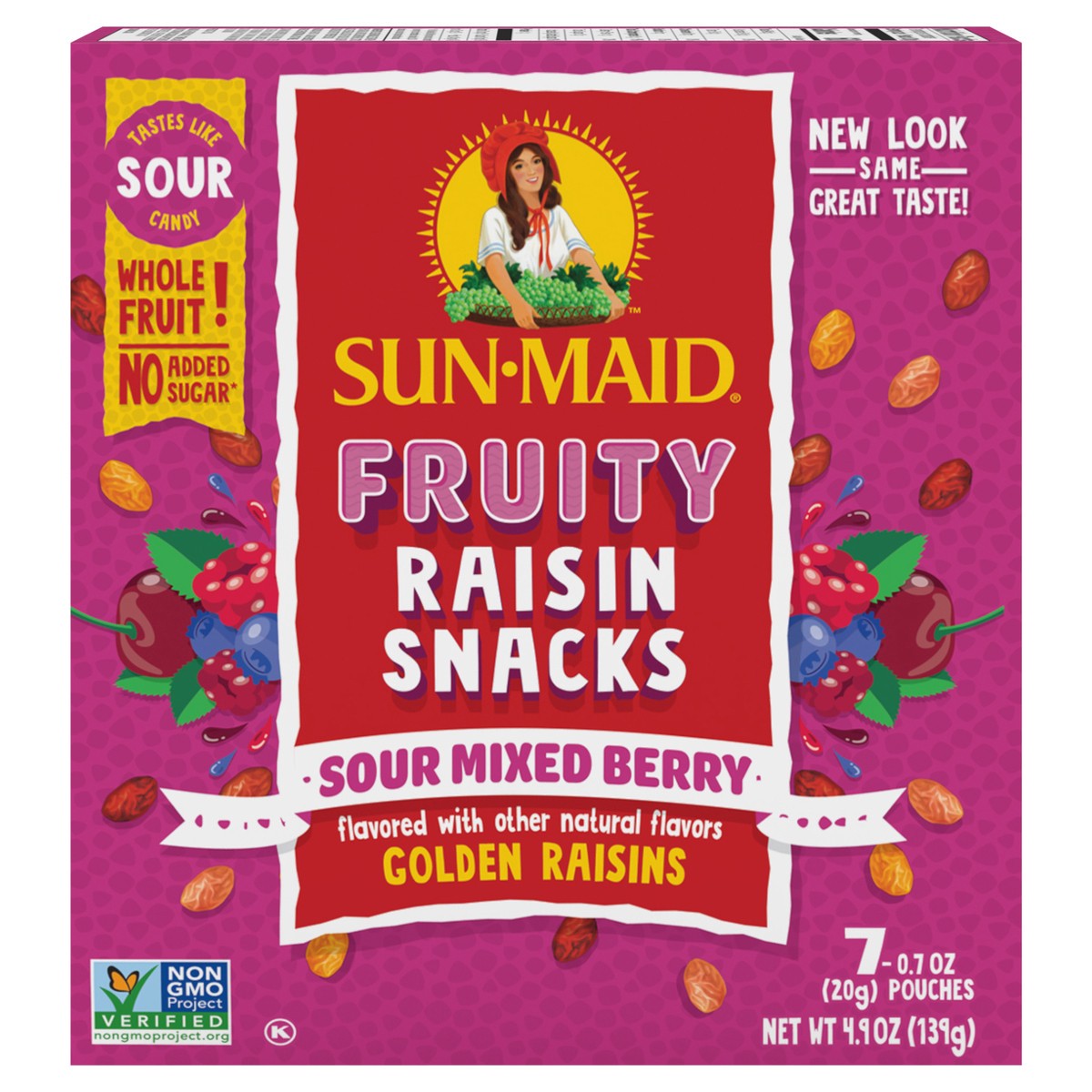 slide 7 of 11, Sun-Maid Fruity Raisin Snacks Sour Mixed Berry 7-Count Box/.7oz Pouches, 4.9 oz