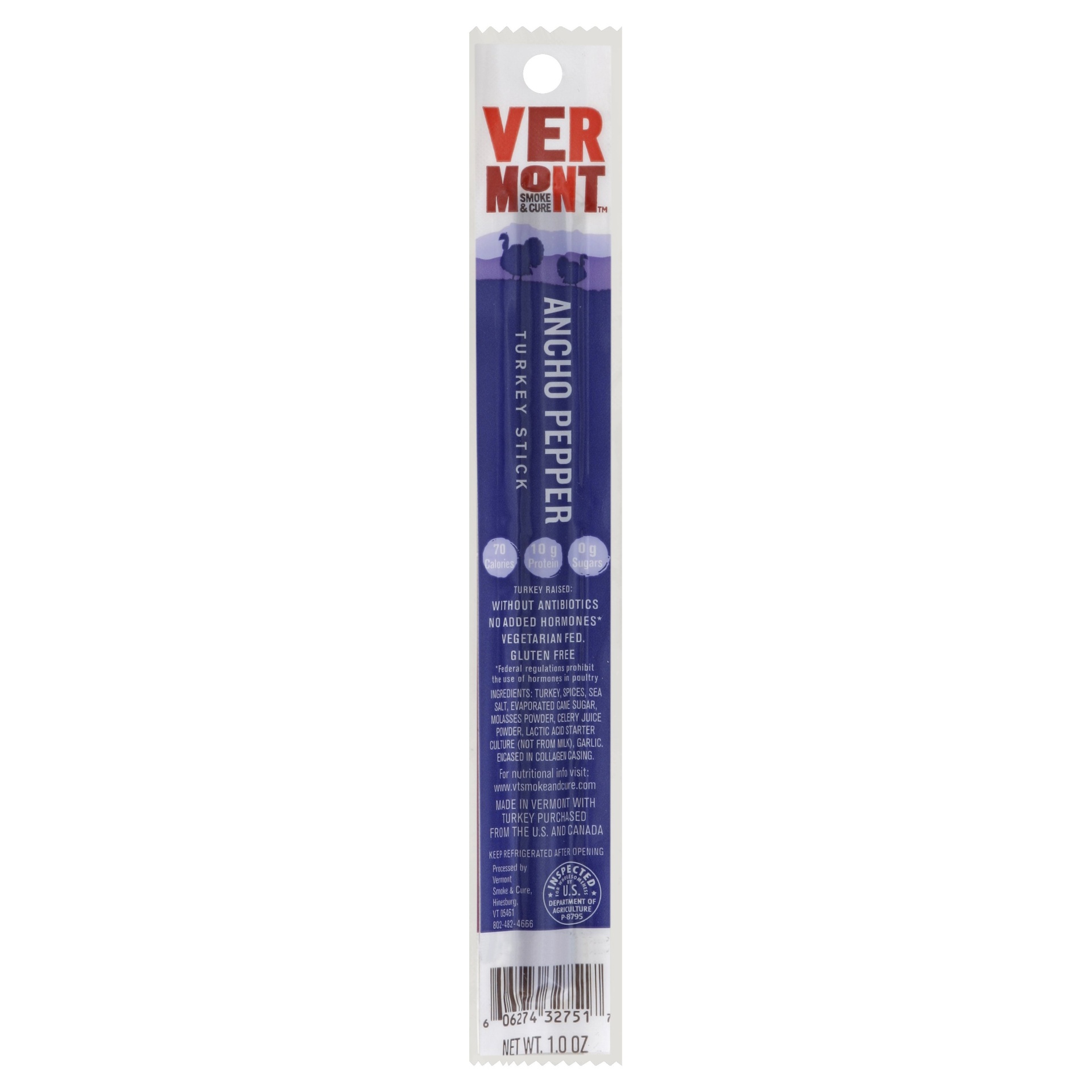 slide 1 of 1, Vermont Smoke & Cure Turkey Ancho Jerky Stick, 1 oz