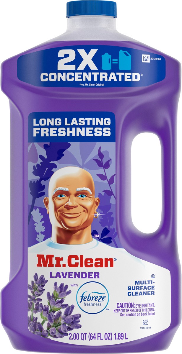 slide 6 of 6, Mr. Clean 2X Concentrated Multi Surface Cleaner with Febreze Lavender Scent, All Purpose Cleaner, 64 fl oz, 64 fl oz