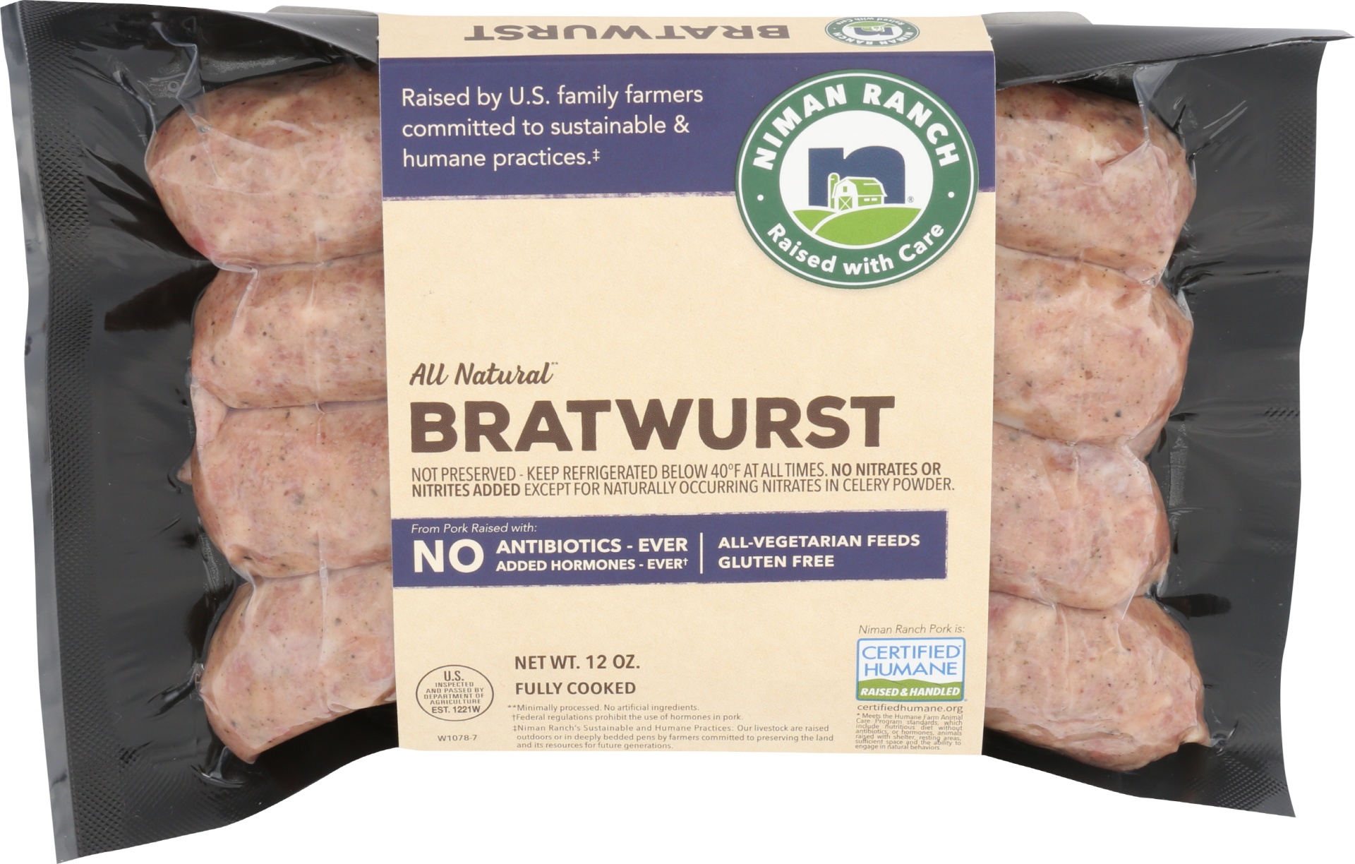 slide 1 of 1, Niman Ranch Bratwurst, 12 oz