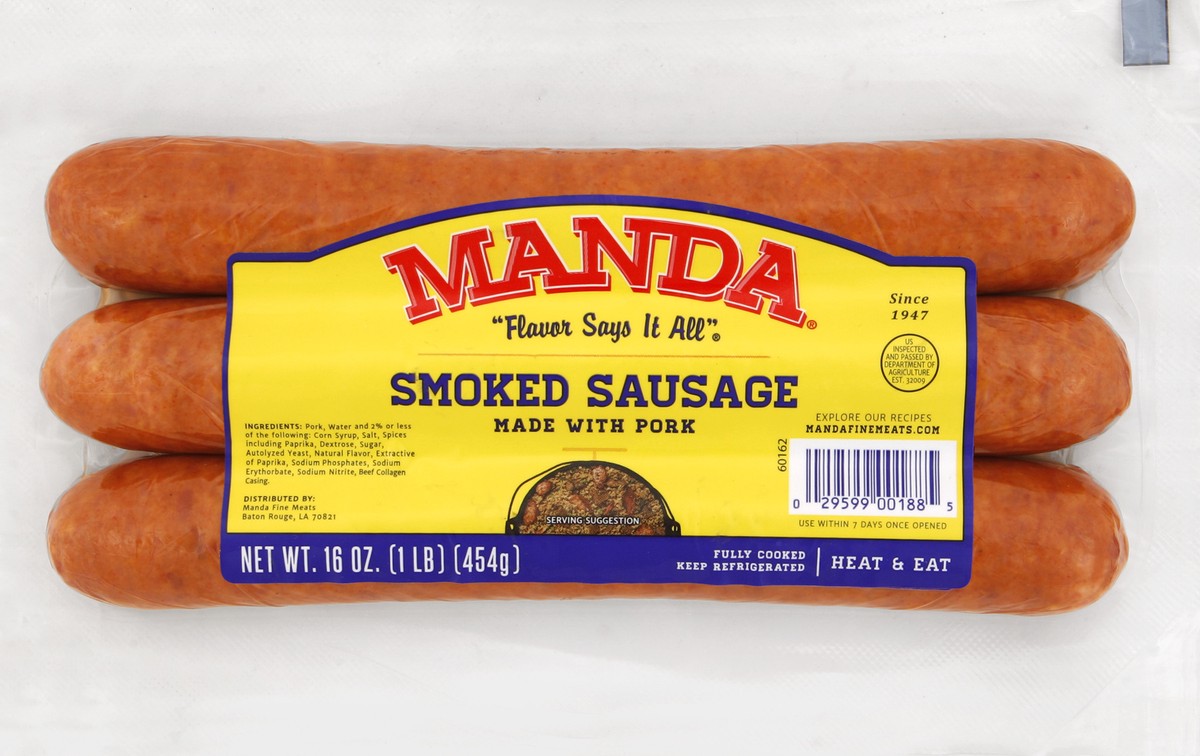 slide 2 of 6, Manda Smoked Sausage 16 oz, 16 oz