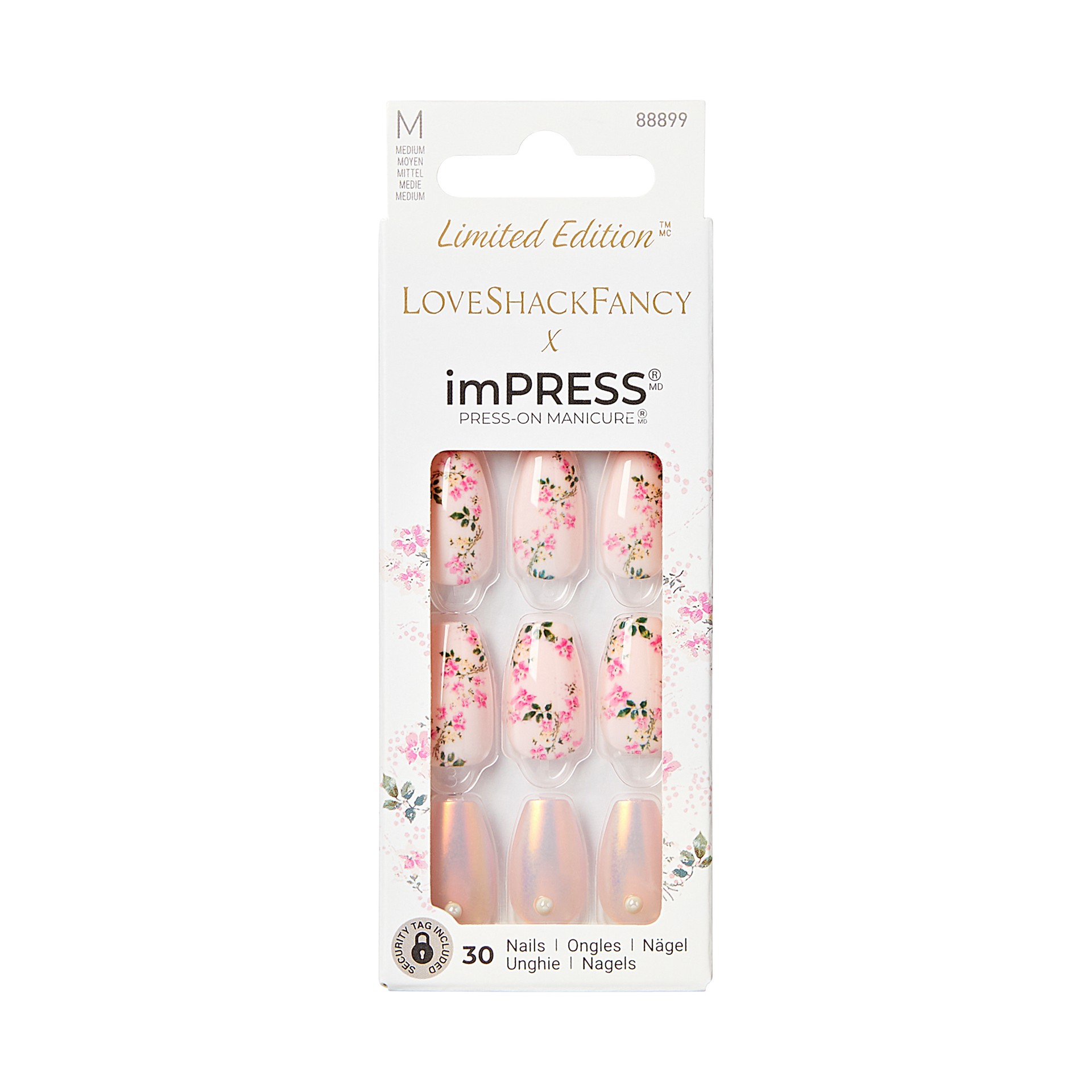 slide 1 of 5, imPRESS LoveShackFancy x imPRESS Limited Edition Medium Coffin Press-On Nails, Pink, 30 Pieces, 1 ct