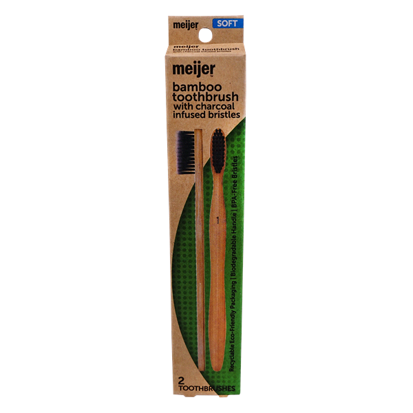 slide 1 of 1, Meijer Soft Bamboo Toothbrushes With Charcoal Bristles, 2 ct