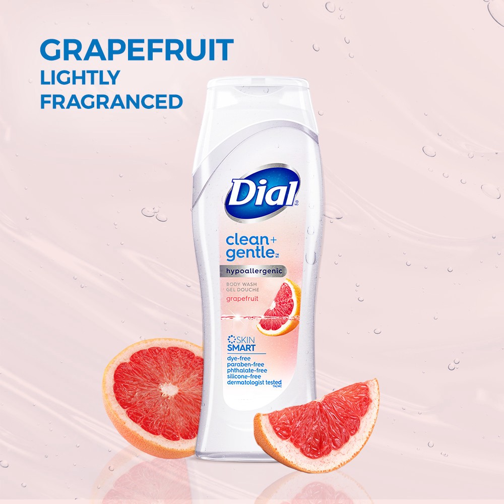 slide 3 of 5, Dial Clean + Gentle Hypoallergenic Grapefruit Body Wash 21 fl oz, 21 fl oz