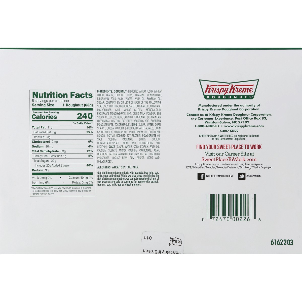 slide 7 of 13, Krispy Kreme Choc Icing Doughnut 6Pk, 11.05 oz