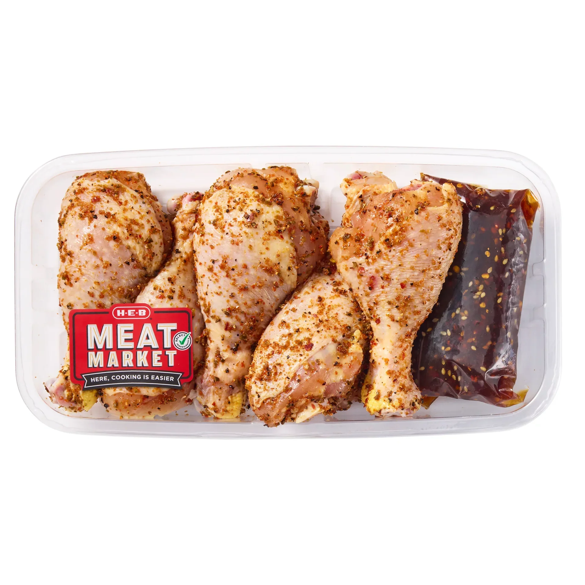 slide 1 of 1, H-E-B Meat Market Seasoned Chicken Drumsticks - Ginger Soy, per lb