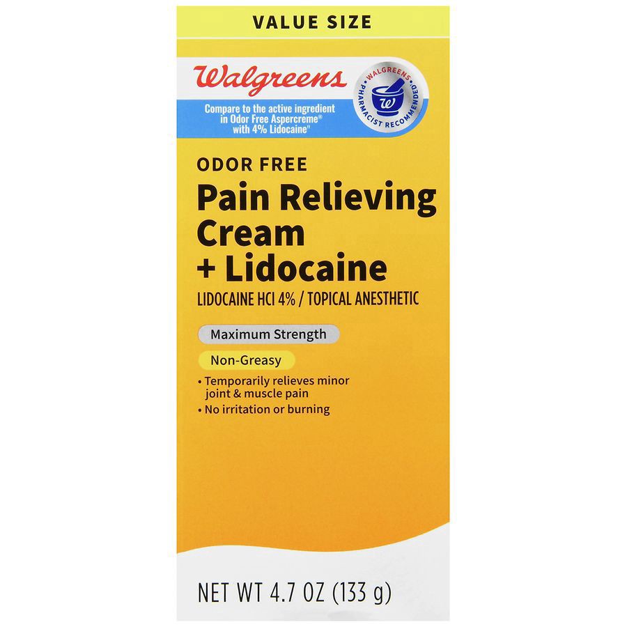 slide 5 of 5, Walgreens Pain Relieving Cream + Lidocaine, 4.7 oz