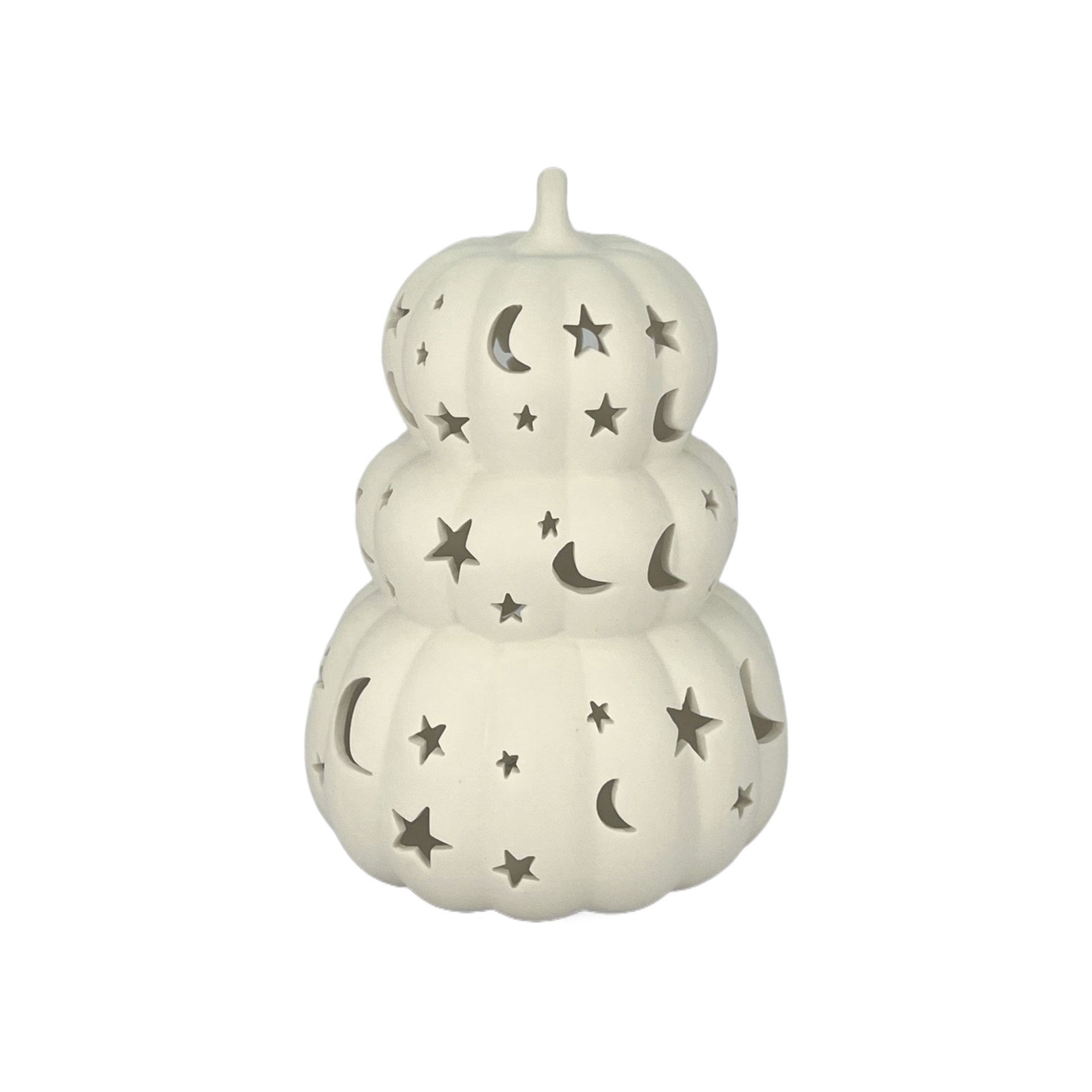 slide 2 of 8, 8" Diy Ceramic Led Star & Moon Pumpkin Stack Decor By Make Market, 5.3 in x 5.3 in x 8 in