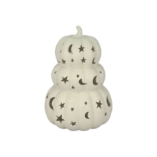 slide 1 of 8, 8" Diy Ceramic Led Star & Moon Pumpkin Stack Decor By Make Market, 5.3 in x 5.3 in x 8 in