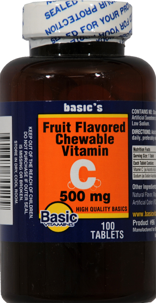 slide 1 of 1, Basic Fruit Flavored Chewable Vitamin C Tablets 500Mg 100 Count, 100 ct