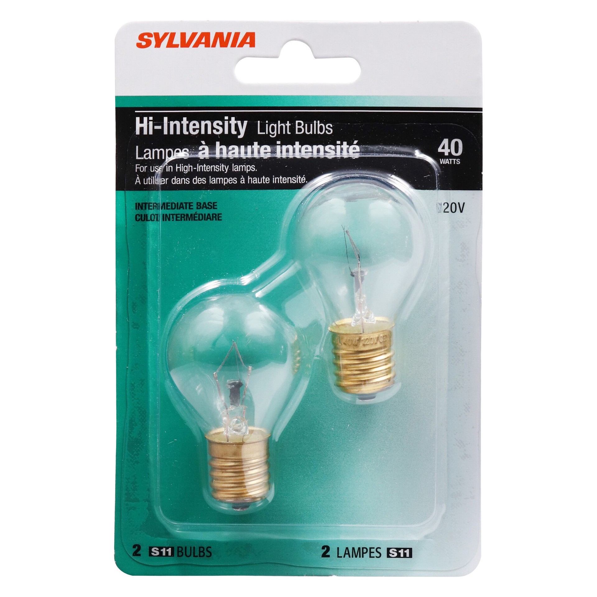 slide 1 of 1, Sylvania Light Bulbs, Hi-Intensity, S11, Clear, 40 Watts, 2 ct