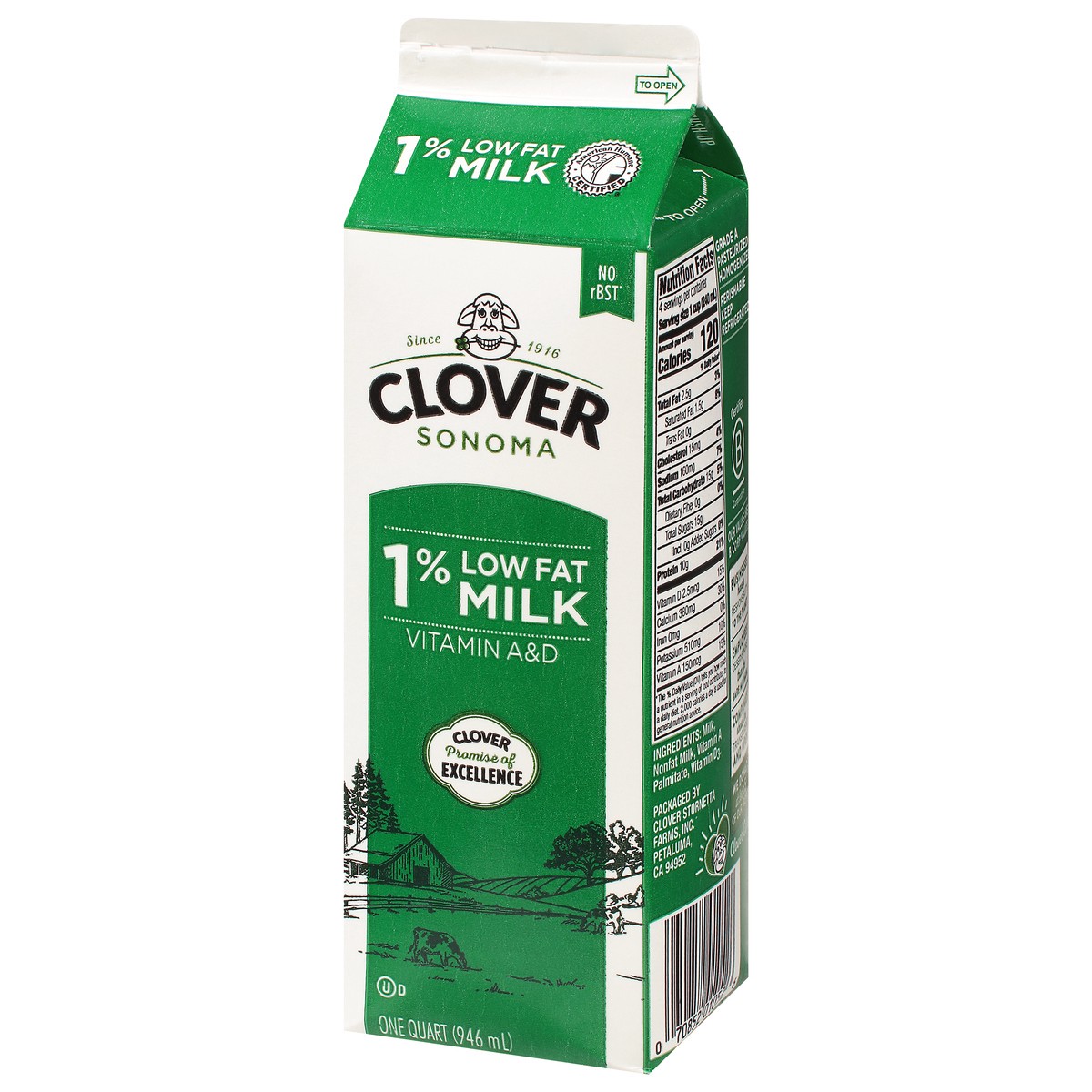 slide 3 of 9, Clover Sonoma 1% Low Fat Milk 1 qt, 1 qt