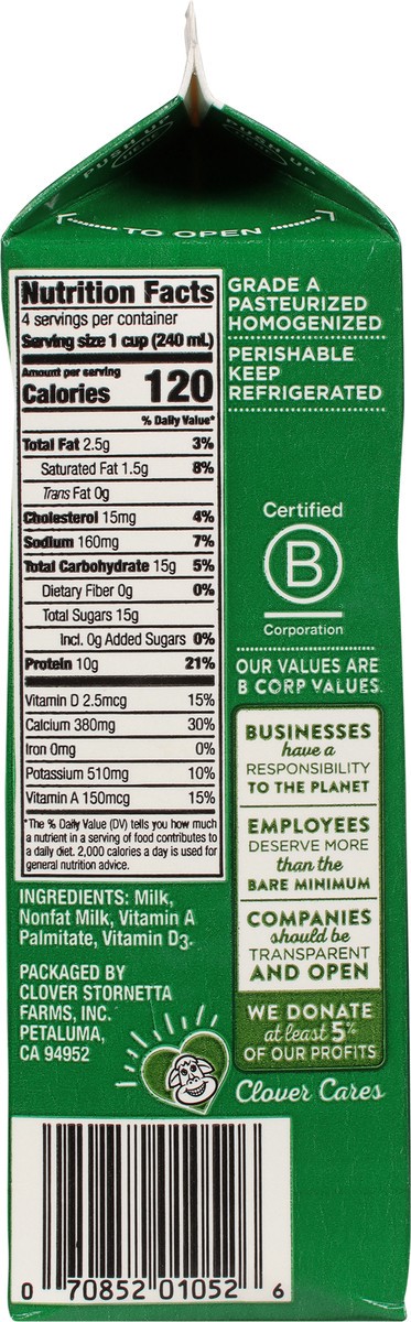 slide 5 of 9, Clover Sonoma 1% Low Fat Milk 1 qt, 1 qt