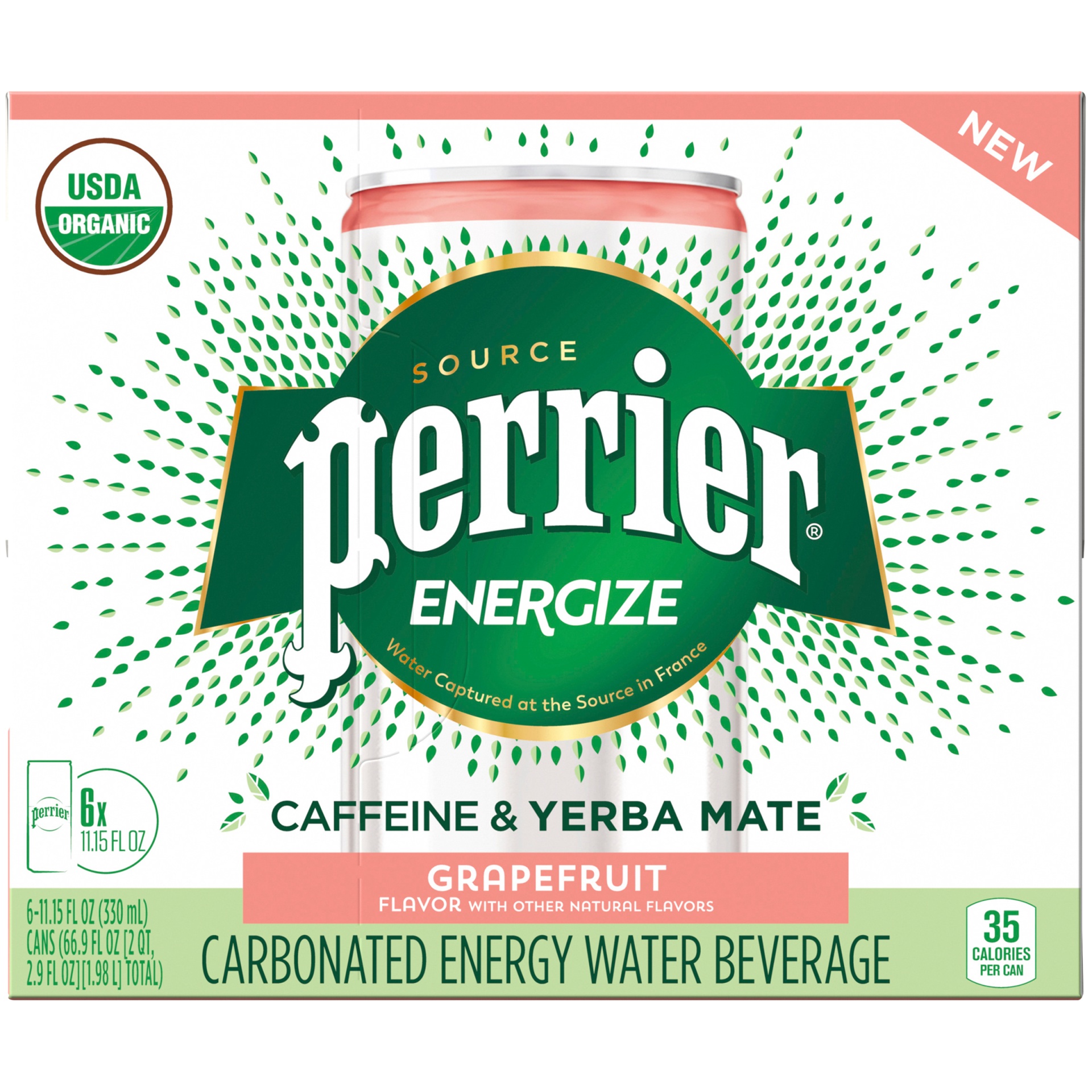 slide 1 of 8, Perrier ENERGIZE Grapefruit Flavored Carbonated Energy Beverage, 6 ct; 11.15 fl oz