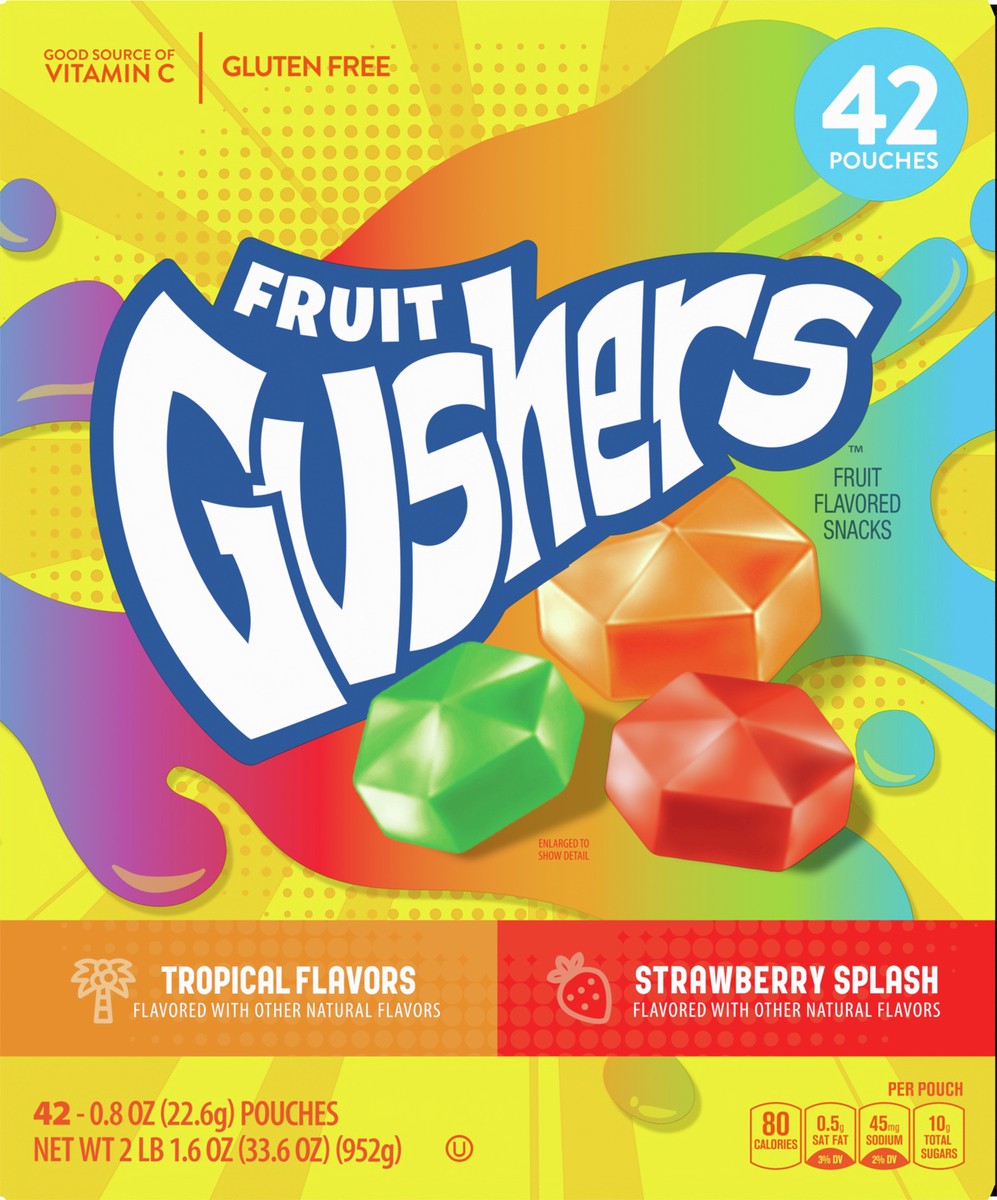 slide 5 of 8, Fruit Gushers Fruit Snacks, Strawberry Splash and Tropical Flavors, 42 ct, 42 ct